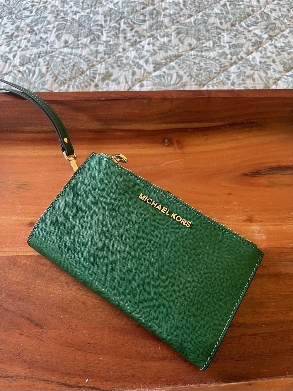 Michael Kors Green Saffiano Leather Wristlet